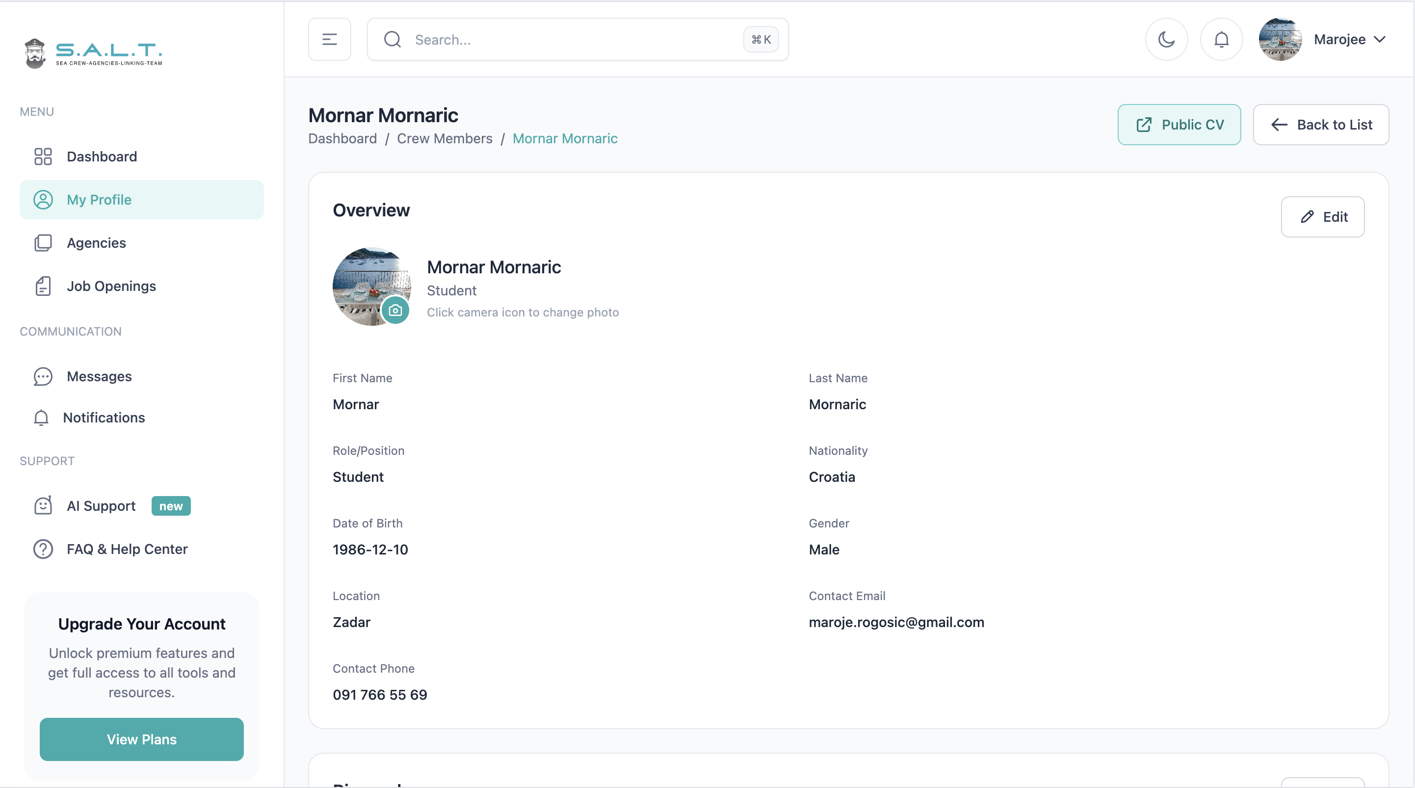 Crew Profile Dashboard